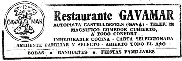 Anuncio del Restaurante Gavamar de Gav Mar publicado en el diario LA VANGUARDIA (4 de Enero de 1958)